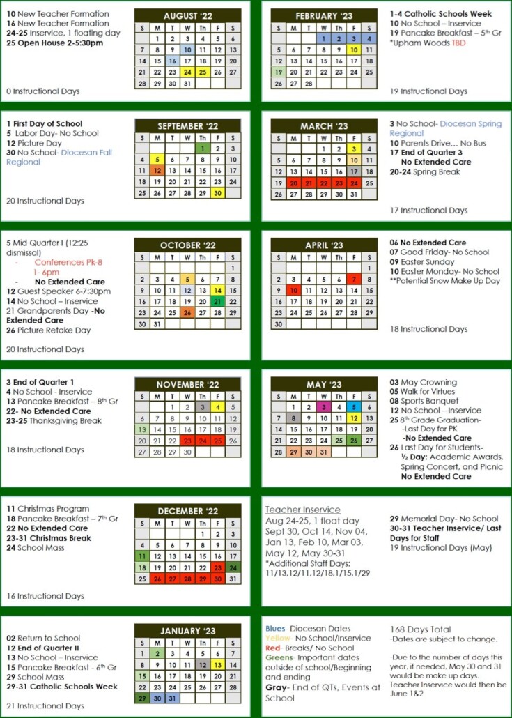 School Calendar St. Patrick Catholic Church and School Mauston, WI